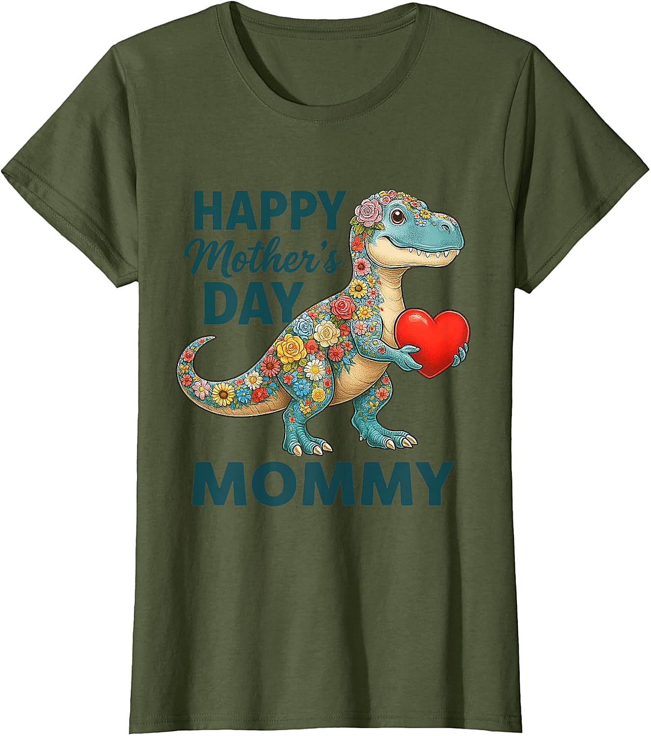 Floral T-Rex Mother's Day T-Shirt Cute Mommy Graphic Tee