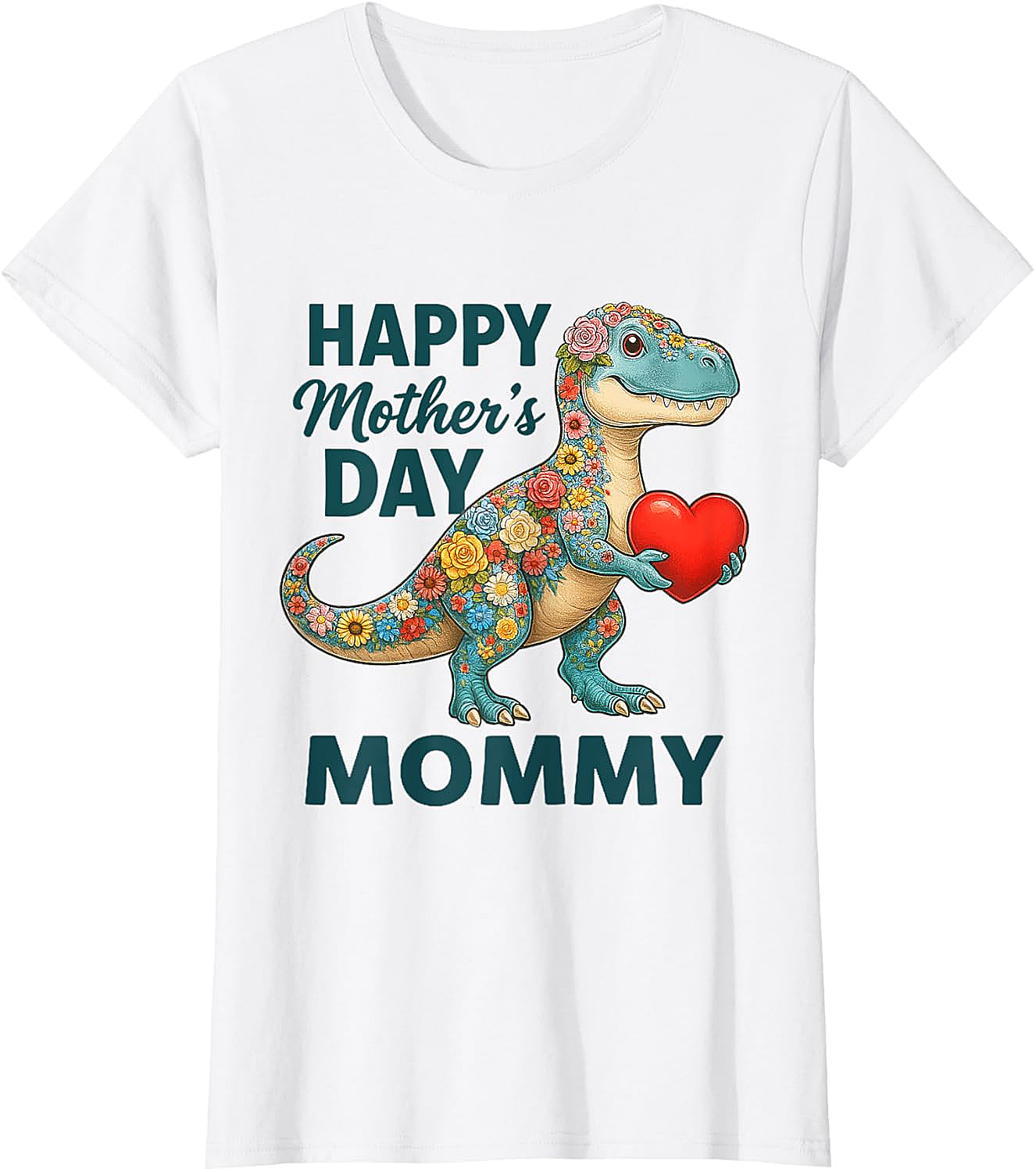 Floral T-Rex Mother's Day T-Shirt Cute Mommy Graphic Tee