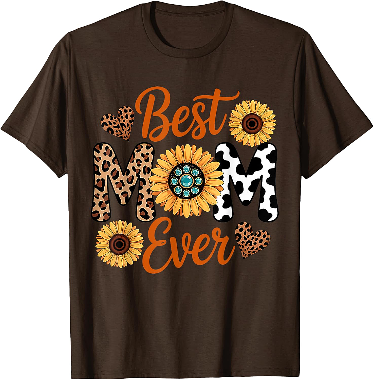 Best Mom Ever Sunflower Leopard T-Shirt Boho Western Tee