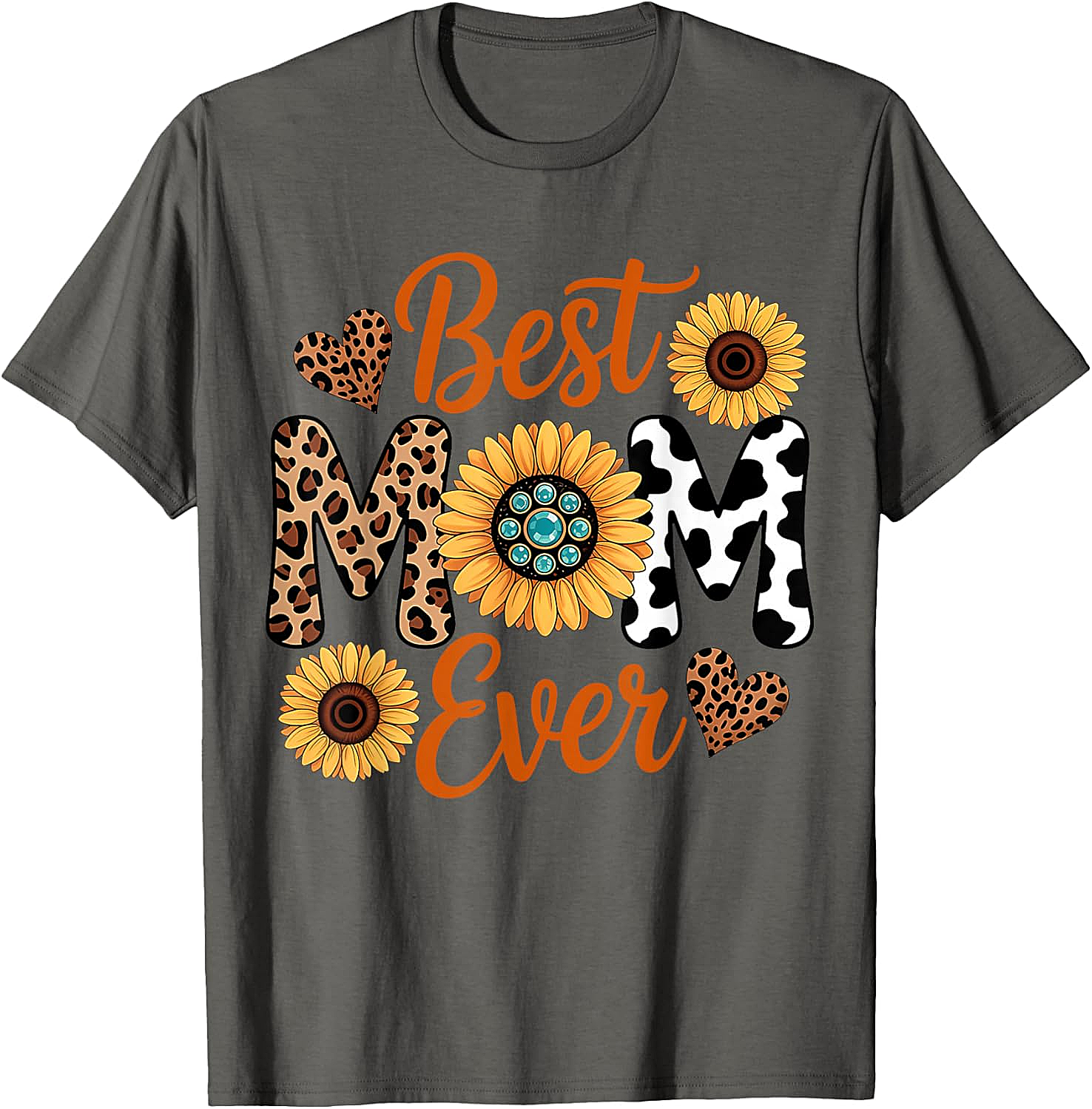 Best Mom Ever Sunflower Leopard T-Shirt Boho Western Tee