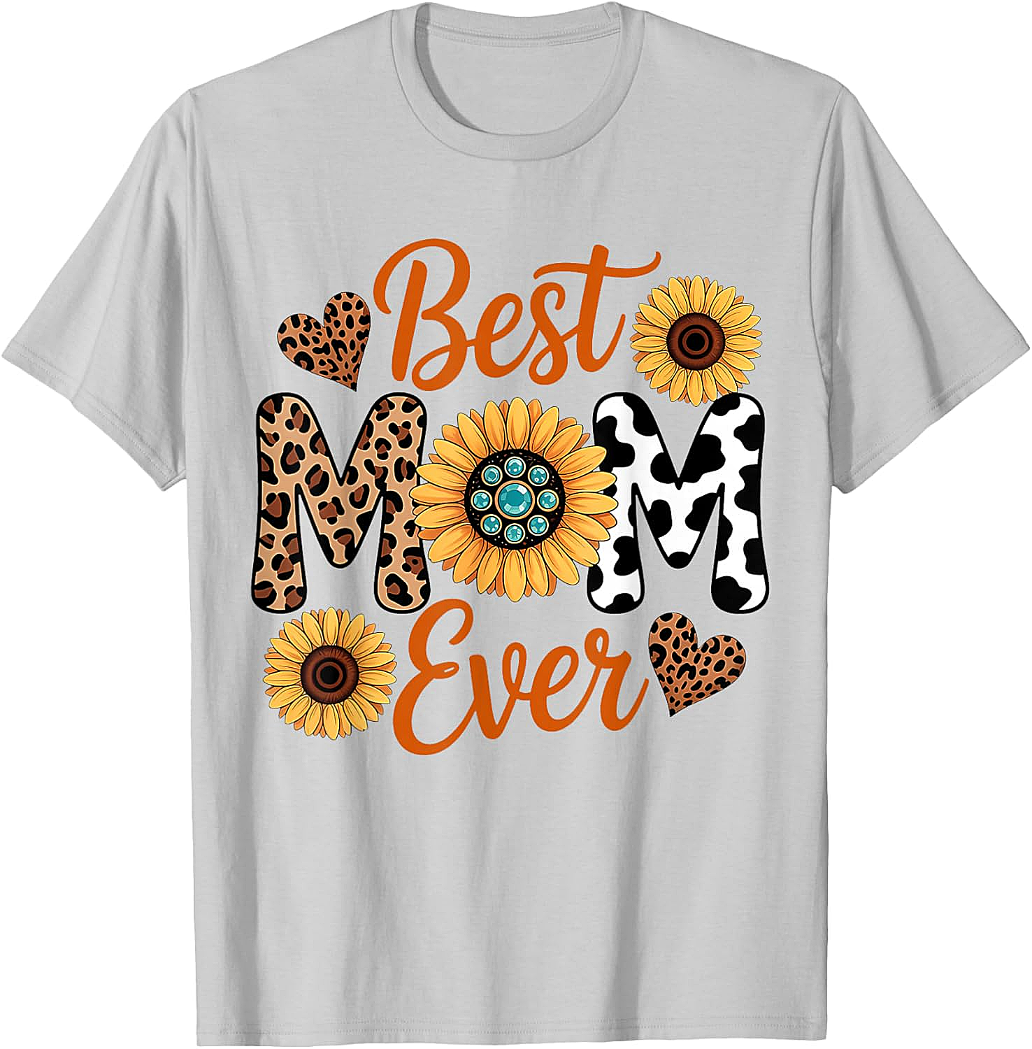 Best Mom Ever Sunflower Leopard T-Shirt Boho Western Tee