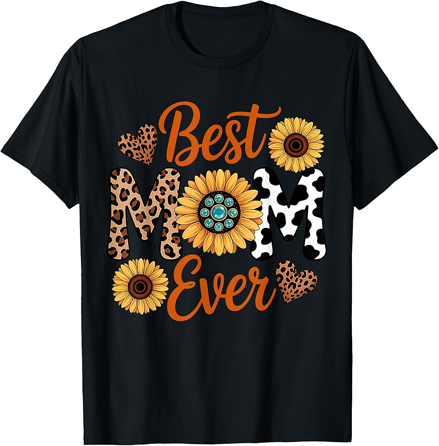 Best Mom Ever Sunflower Leopard T-Shirt Boho Western Tee