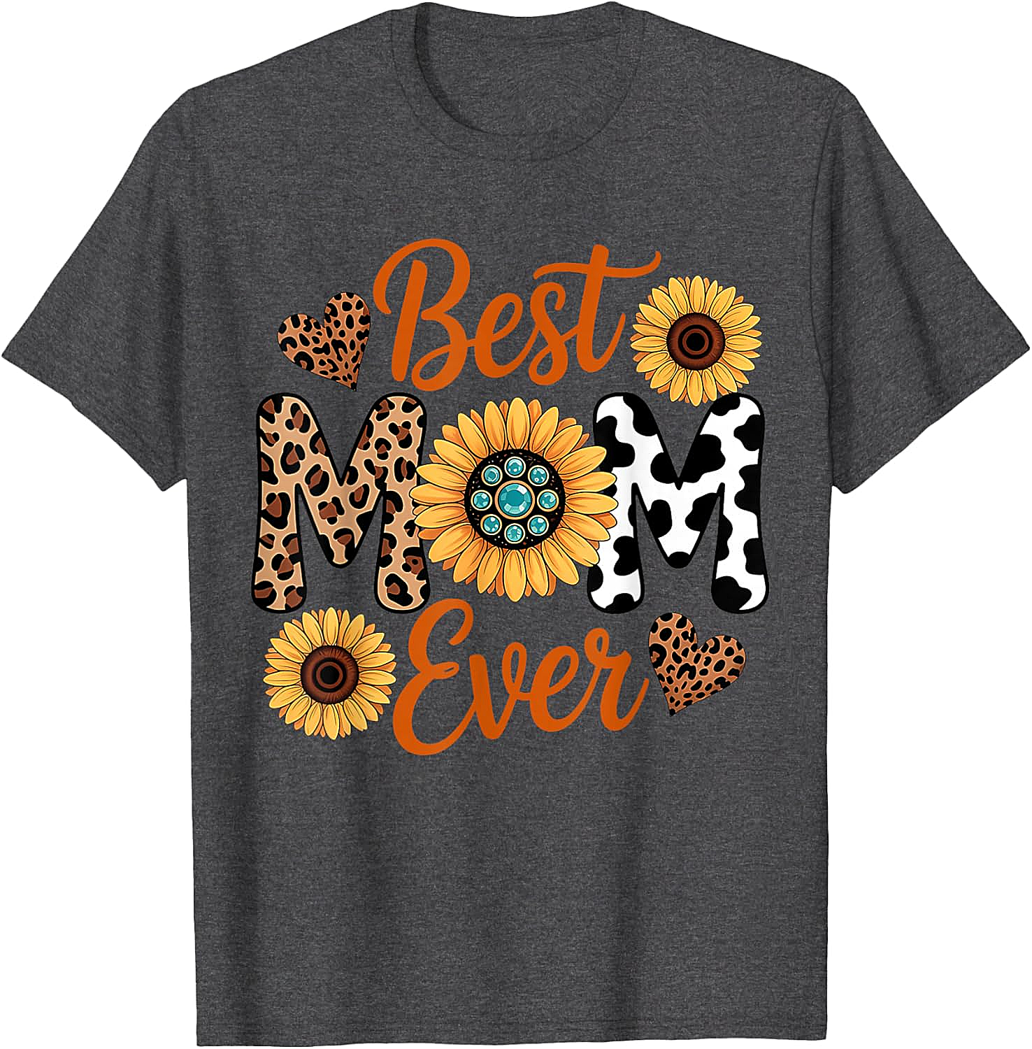 Best Mom Ever Sunflower Leopard T-Shirt Boho Western Tee