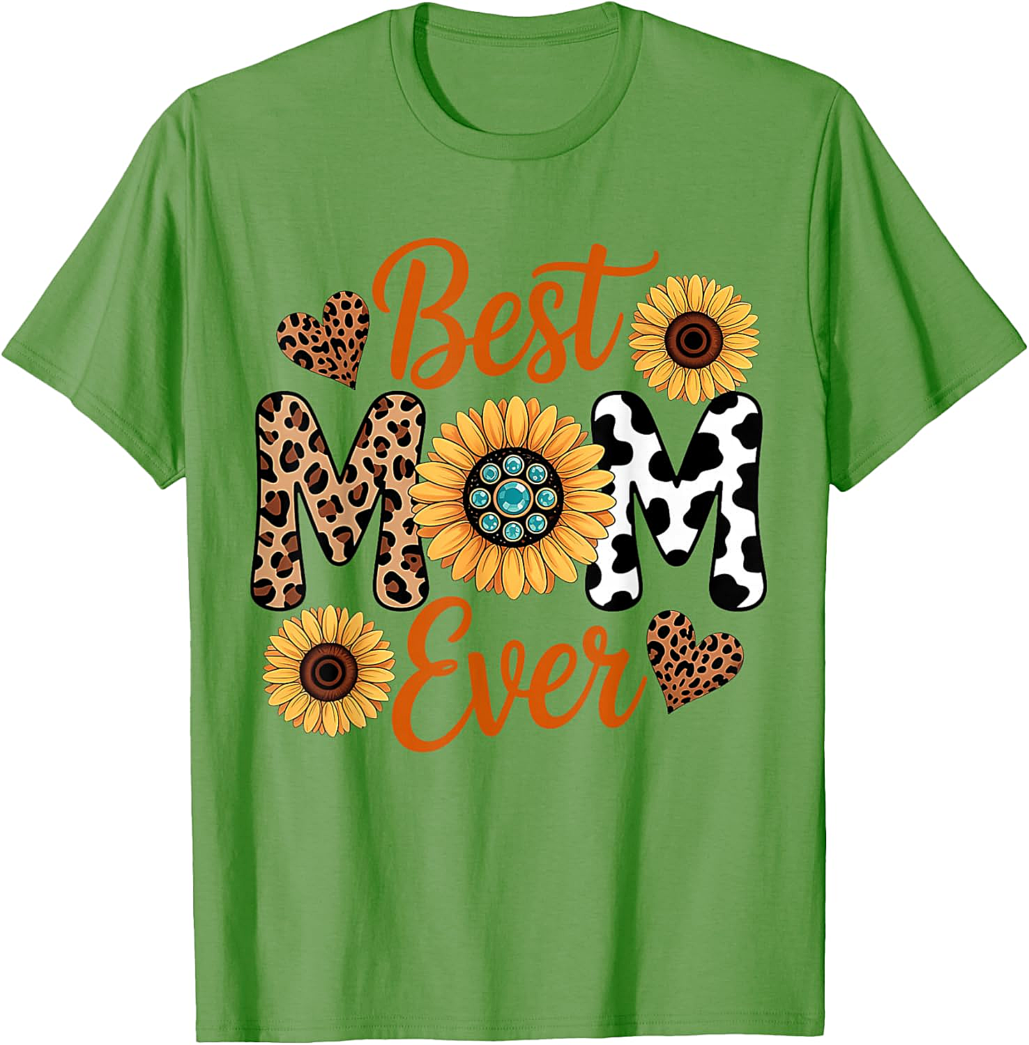 Best Mom Ever Sunflower Leopard T-Shirt Boho Western Tee