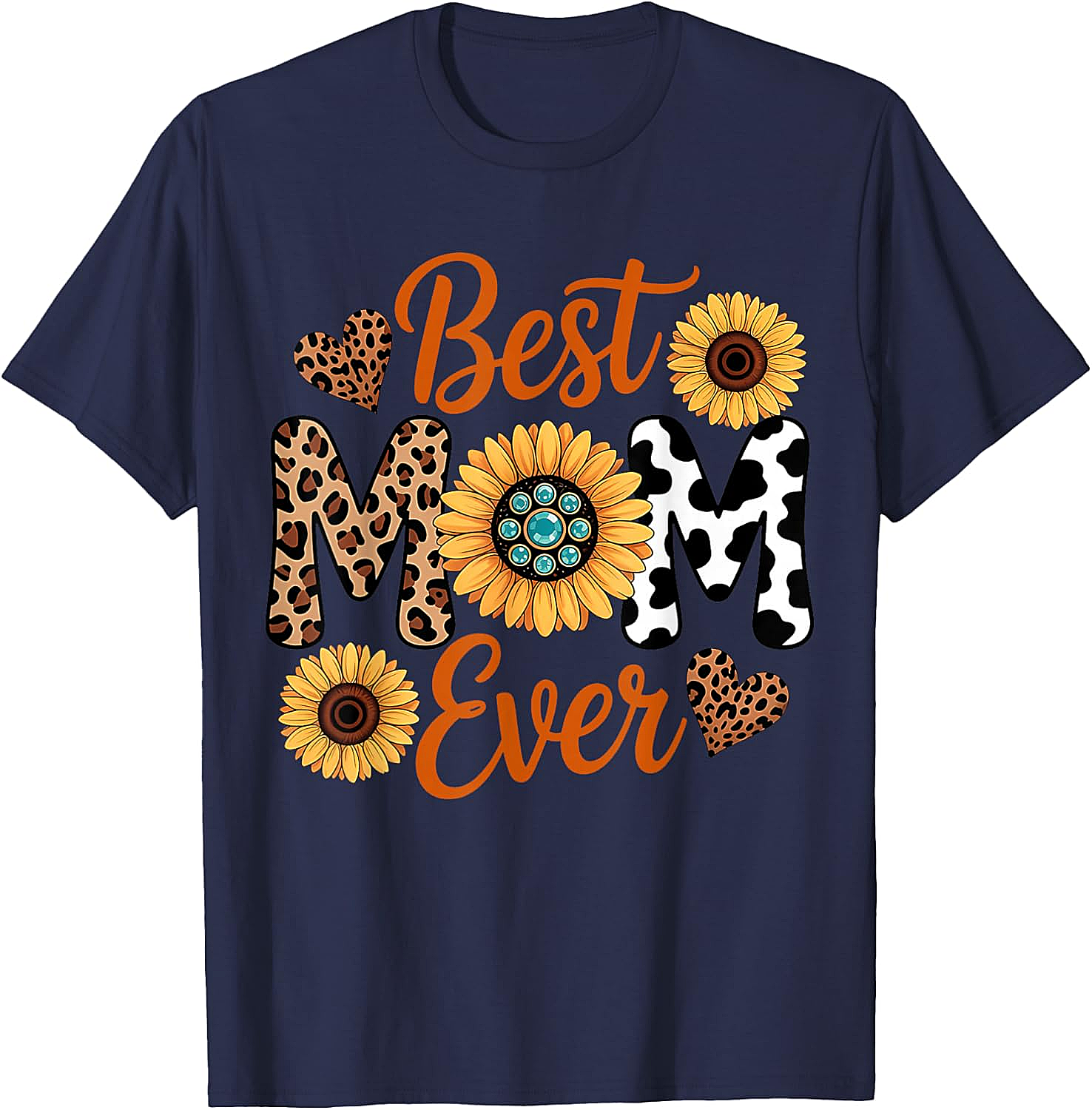 Best Mom Ever Sunflower Leopard T-Shirt Boho Western Tee