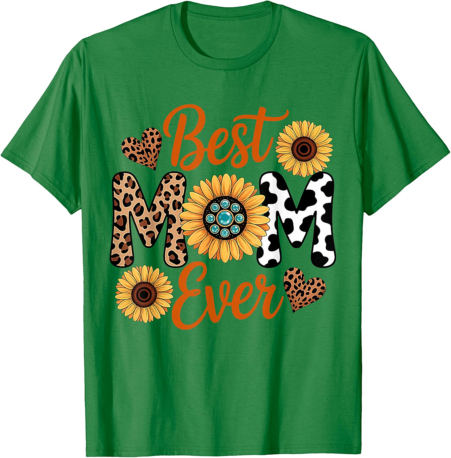Best Mom Ever Sunflower Leopard T-Shirt Boho Western Tee