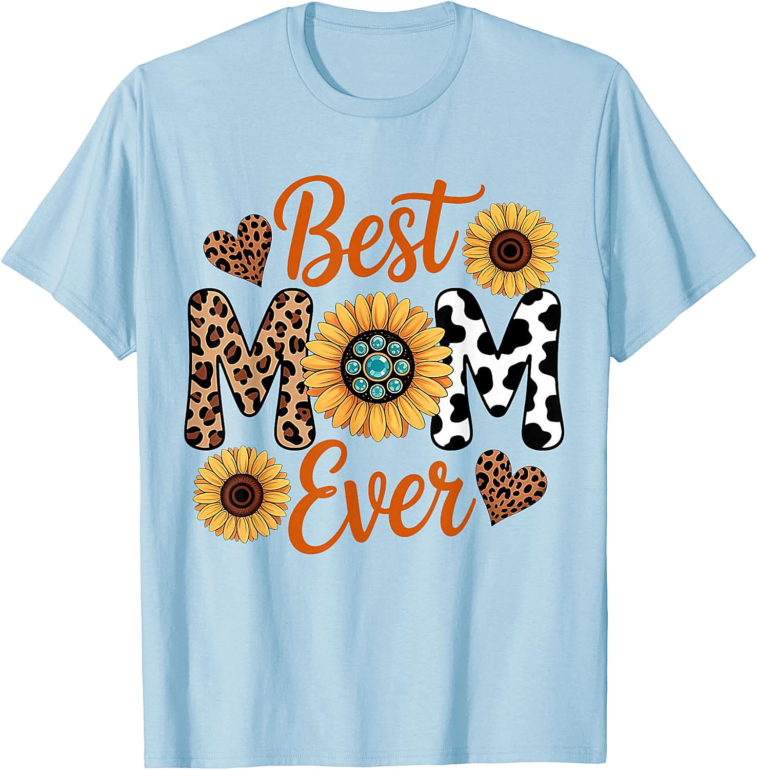 Best Mom Ever Sunflower Leopard T-Shirt Boho Western Tee
