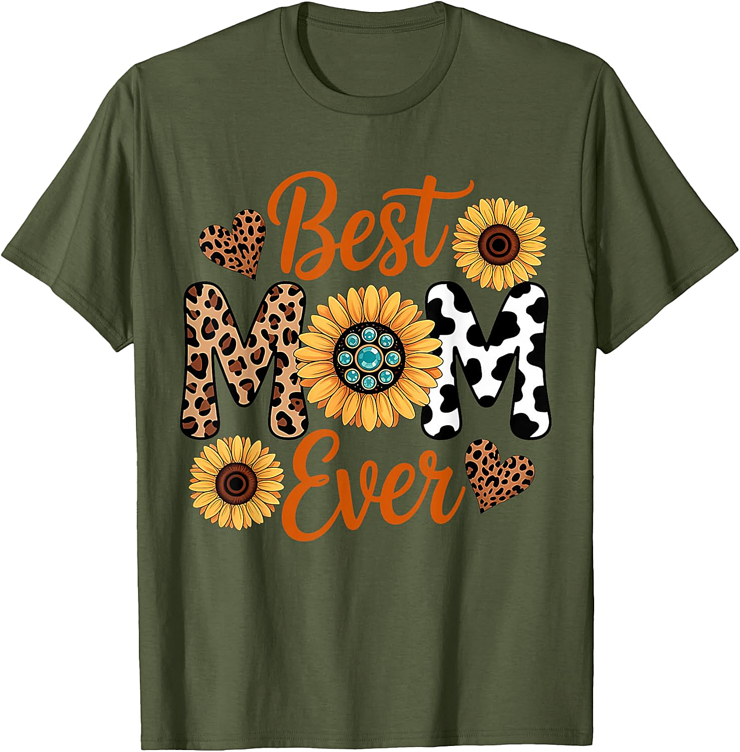 Best Mom Ever Sunflower Leopard T-Shirt Boho Western Tee