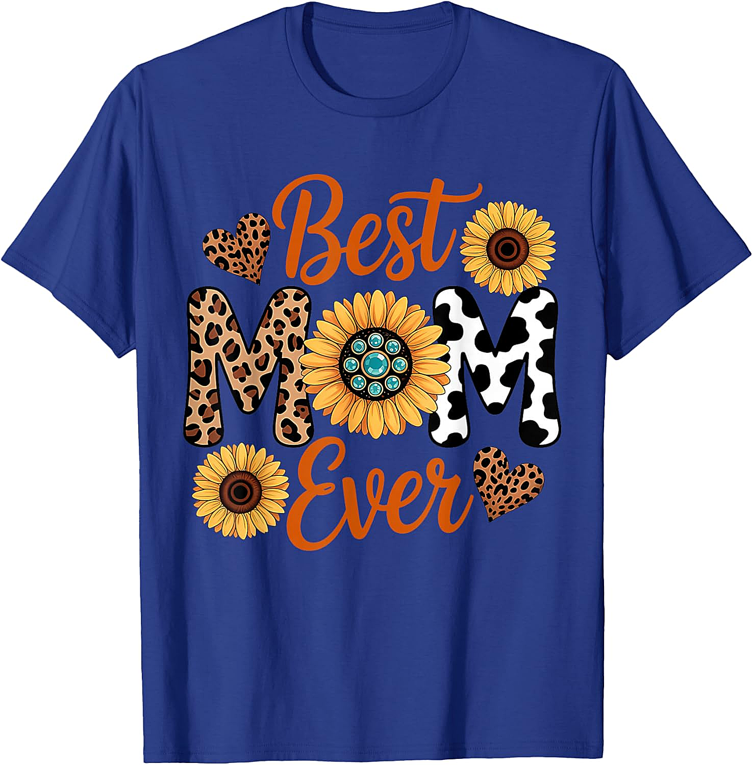 Best Mom Ever Sunflower Leopard T-Shirt Boho Western Tee