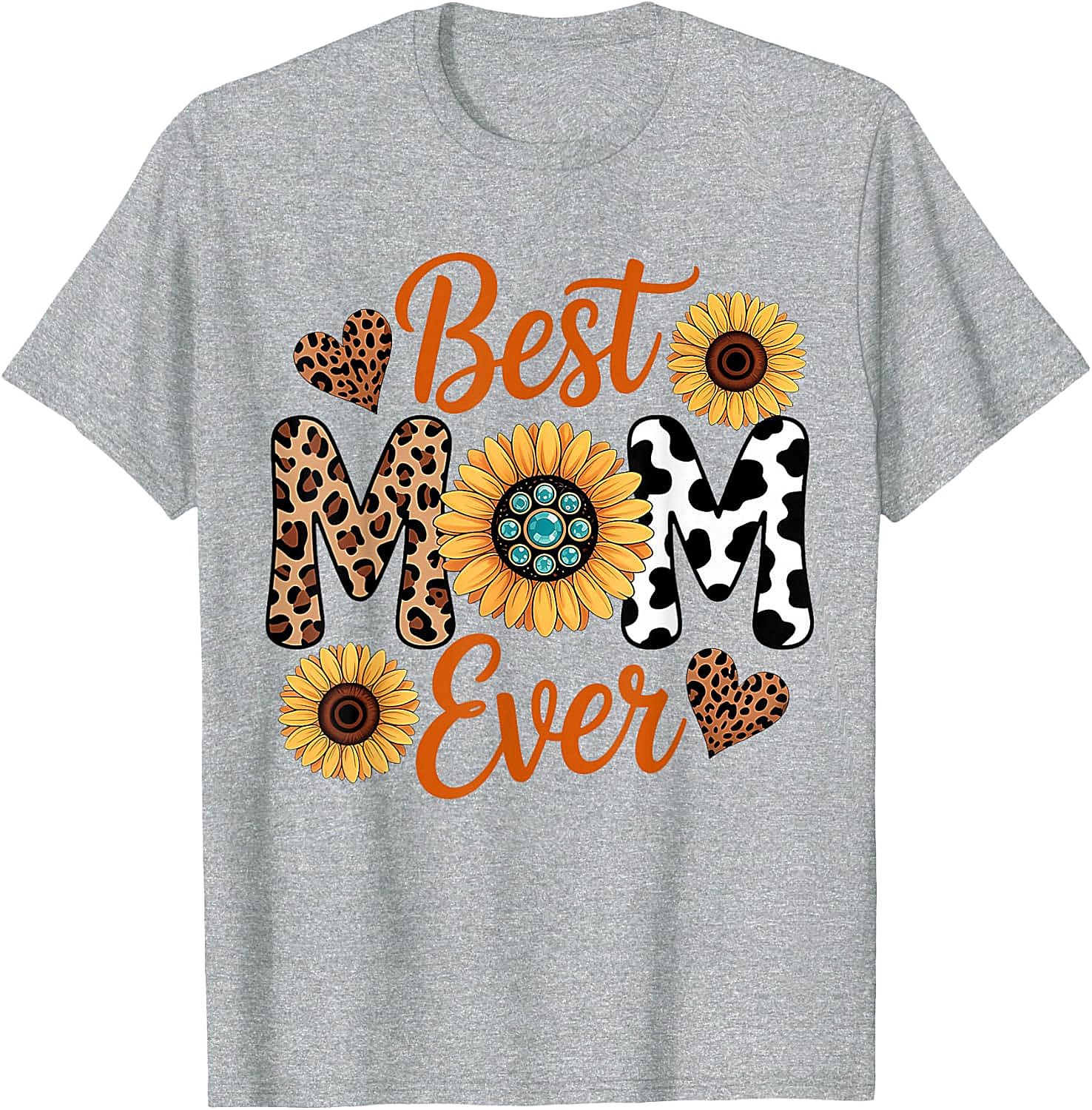 Best Mom Ever Sunflower Leopard T-Shirt Boho Western Tee