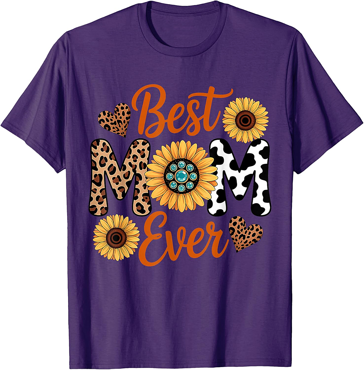 Best Mom Ever Sunflower Leopard T-Shirt Boho Western Tee
