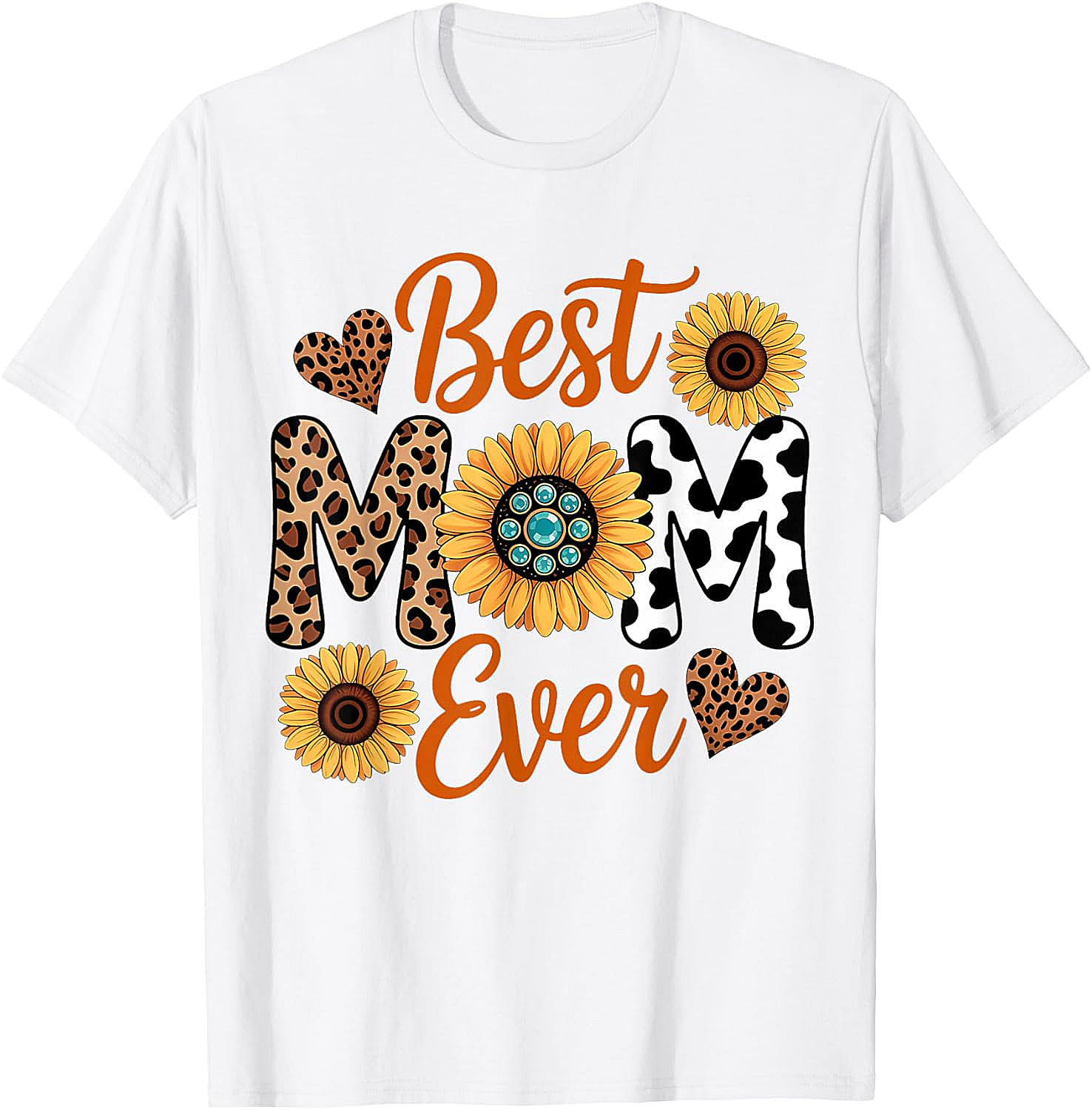 Best Mom Ever Sunflower Leopard T-Shirt Boho Western Tee