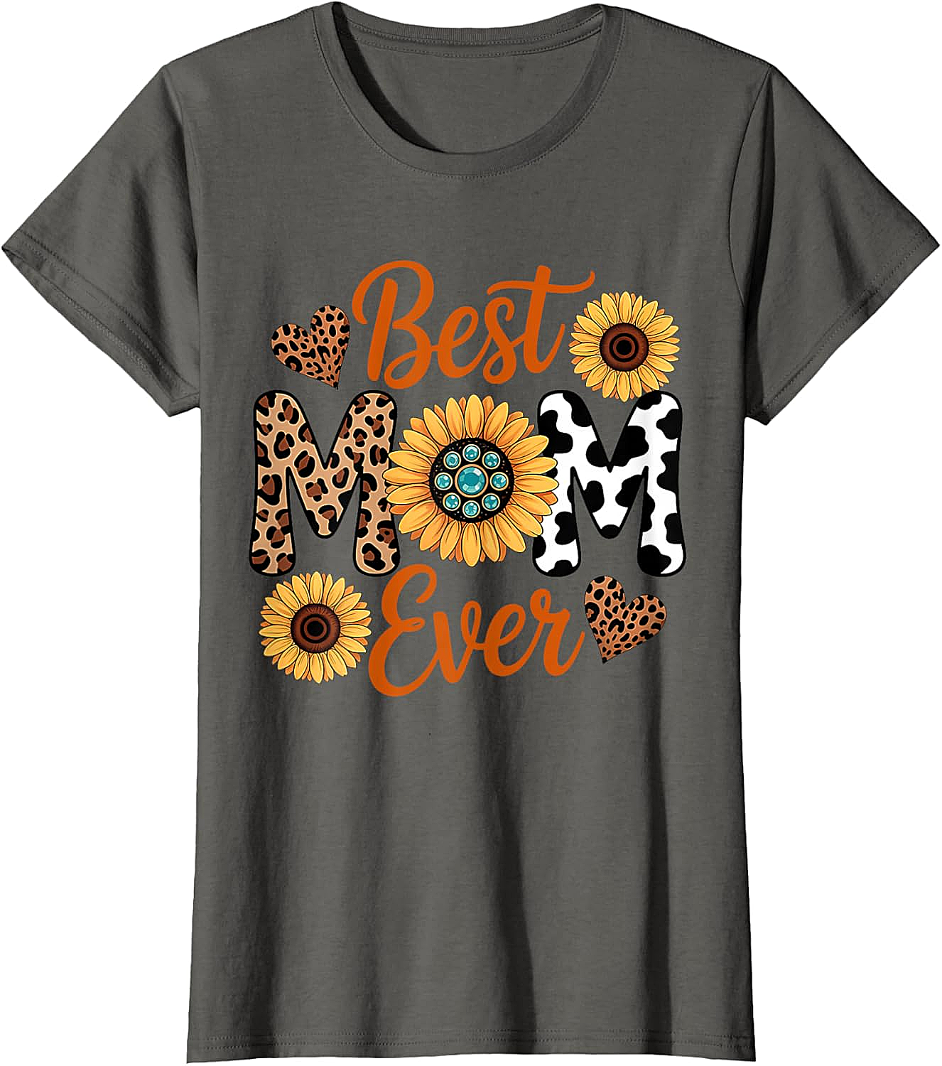 Best Mom Ever Sunflower Leopard T-Shirt Boho Western Tee