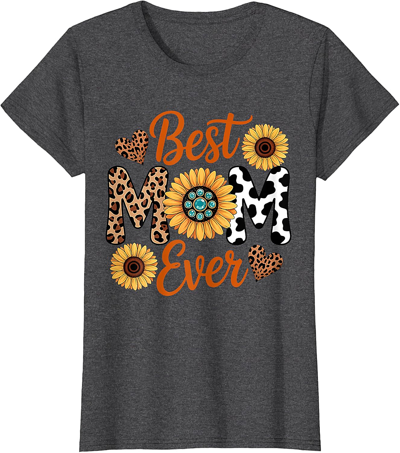 Best Mom Ever Sunflower Leopard T-Shirt Boho Western Tee