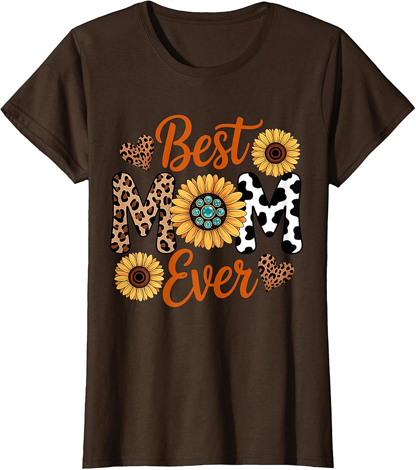 Best Mom Ever Sunflower Leopard T-Shirt Boho Western Tee