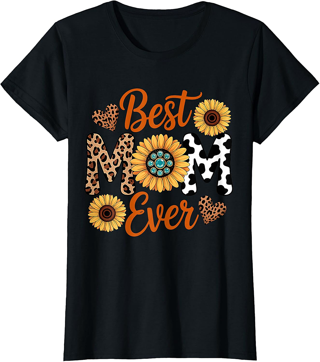 Best Mom Ever Sunflower Leopard T-Shirt Boho Western Tee