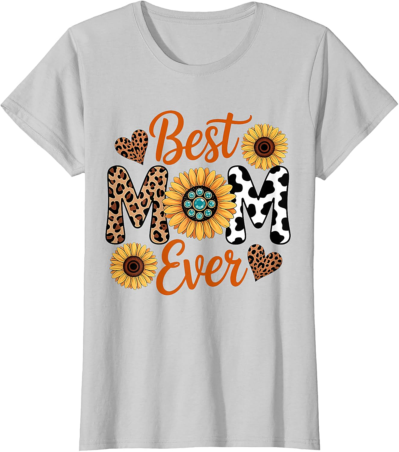 Best Mom Ever Sunflower Leopard T-Shirt Boho Western Tee