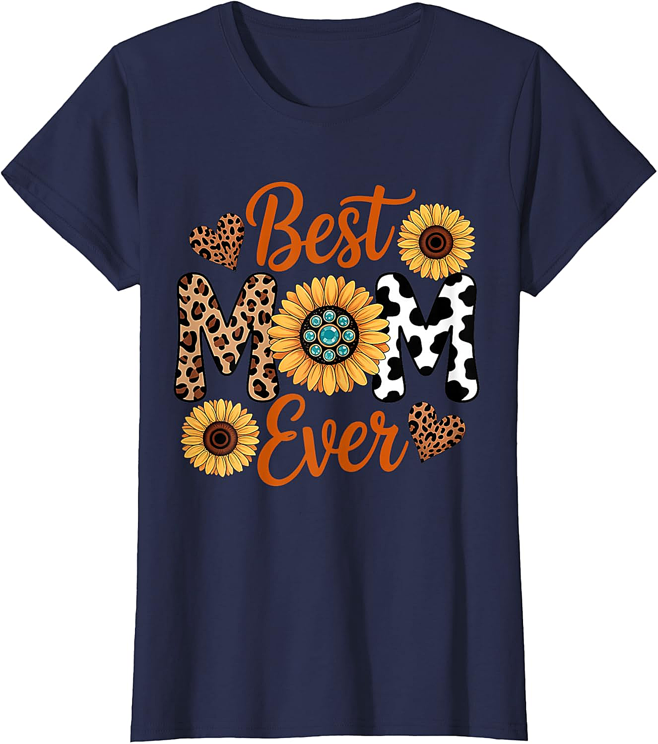 Best Mom Ever Sunflower Leopard T-Shirt Boho Western Tee