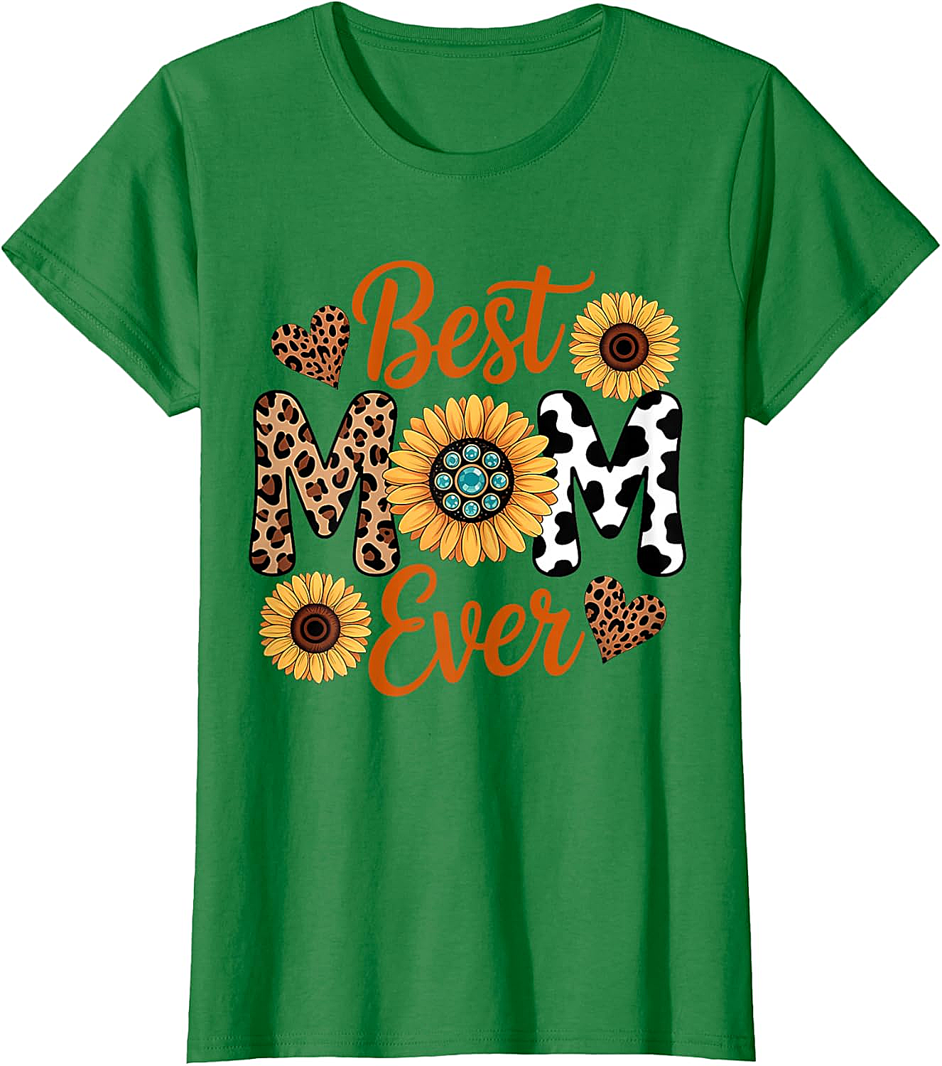 Best Mom Ever Sunflower Leopard T-Shirt Boho Western Tee