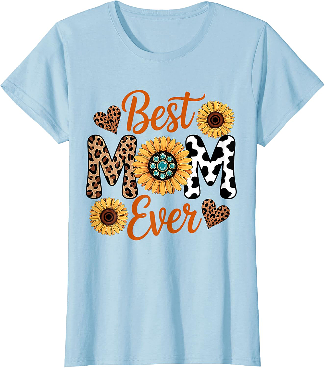Best Mom Ever Sunflower Leopard T-Shirt Boho Western Tee