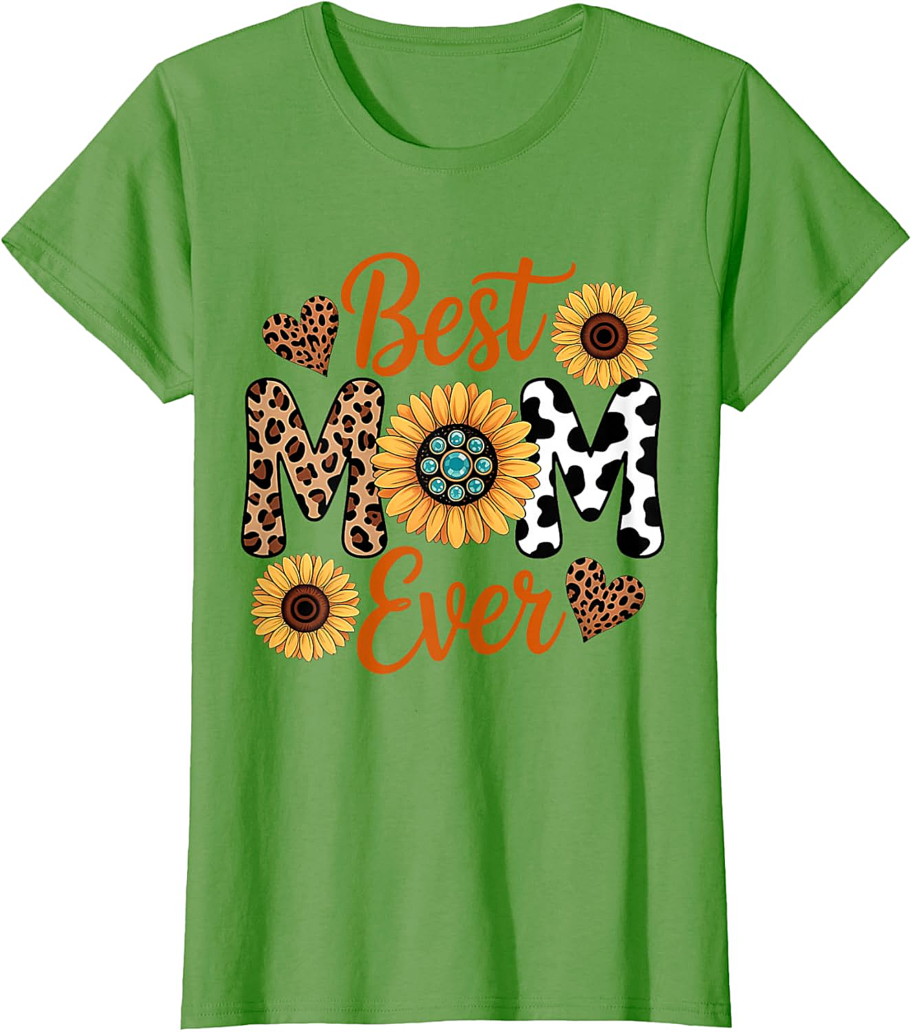 Best Mom Ever Sunflower Leopard T-Shirt Boho Western Tee