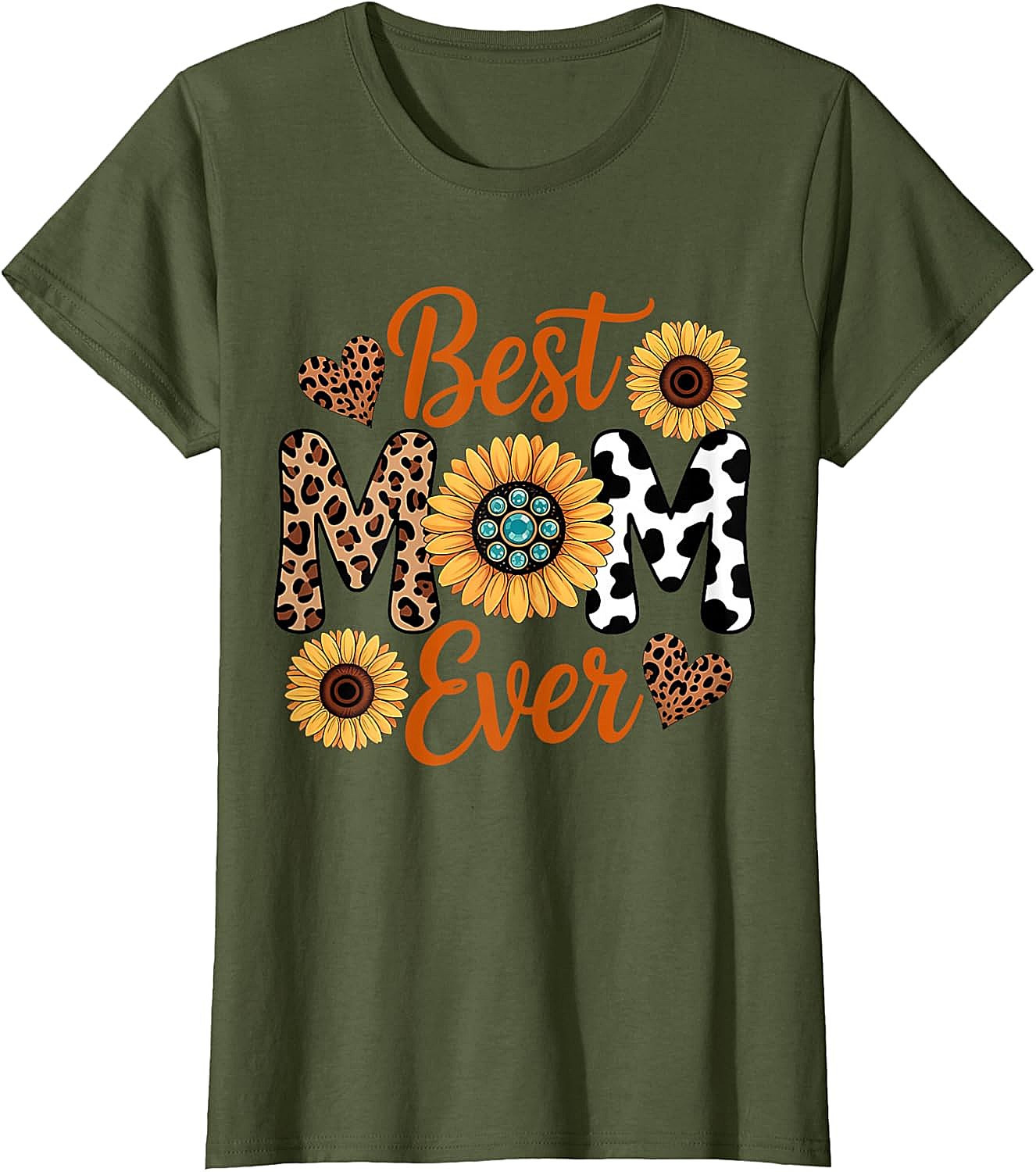 Best Mom Ever Sunflower Leopard T-Shirt Boho Western Tee