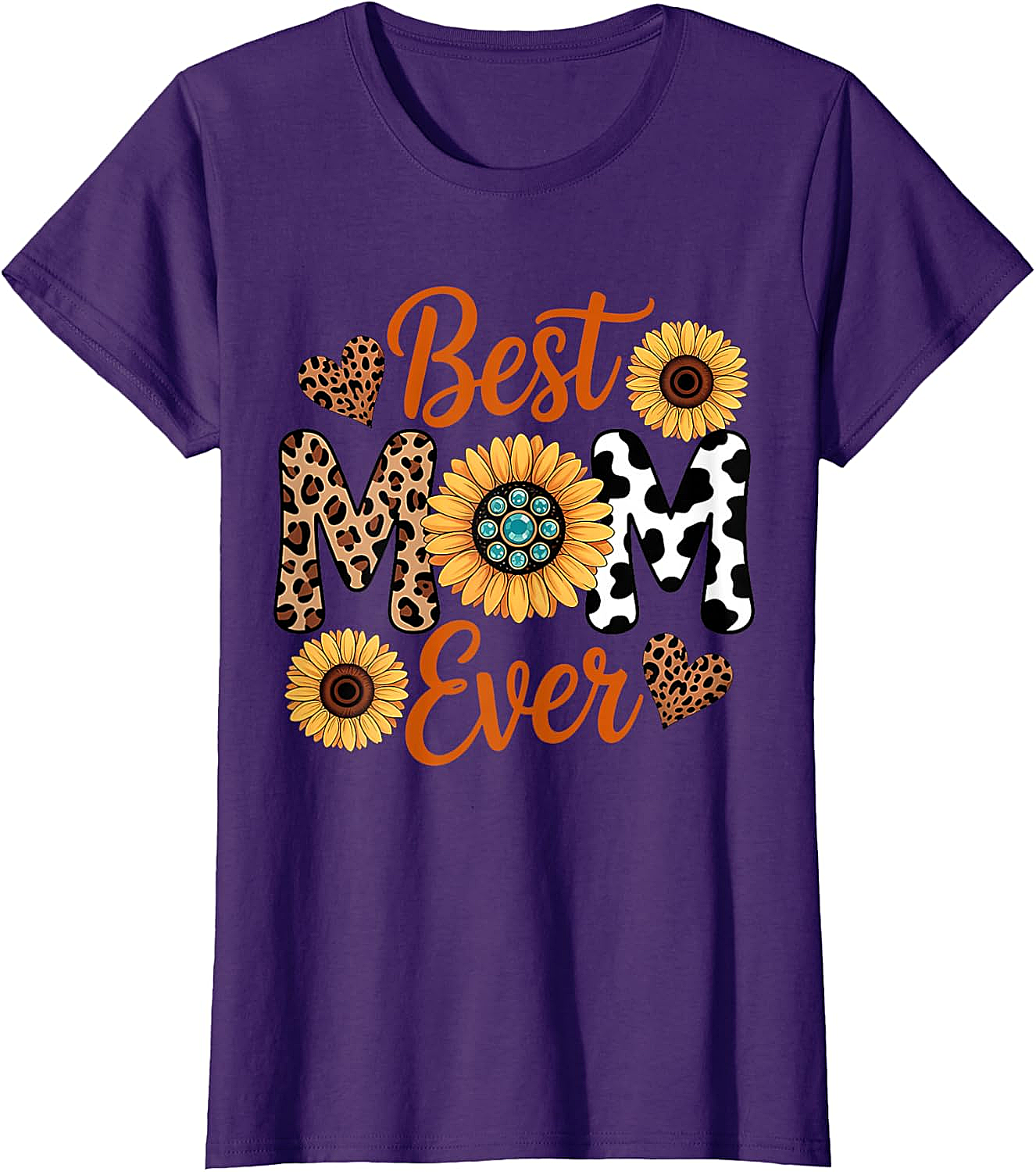 Best Mom Ever Sunflower Leopard T-Shirt Boho Western Tee