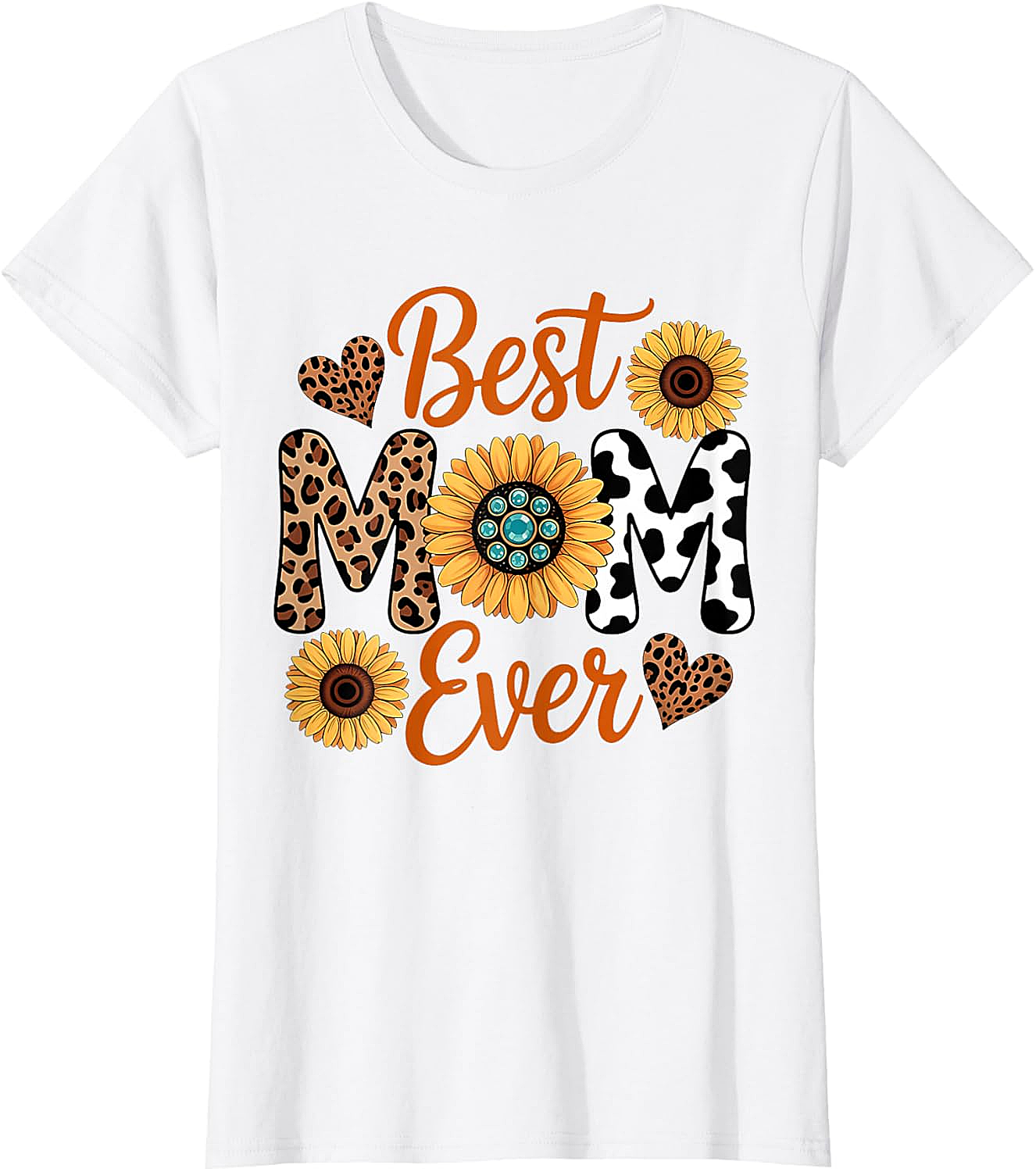 Best Mom Ever Sunflower Leopard T-Shirt Boho Western Tee