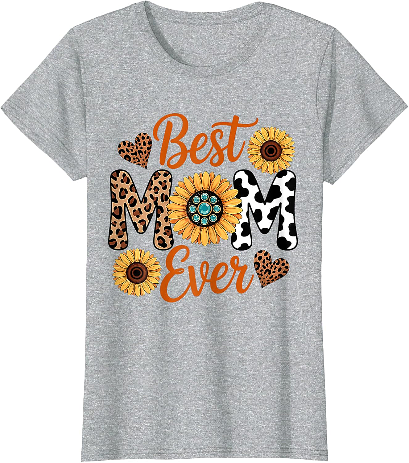 Best Mom Ever Sunflower Leopard T-Shirt Boho Western Tee