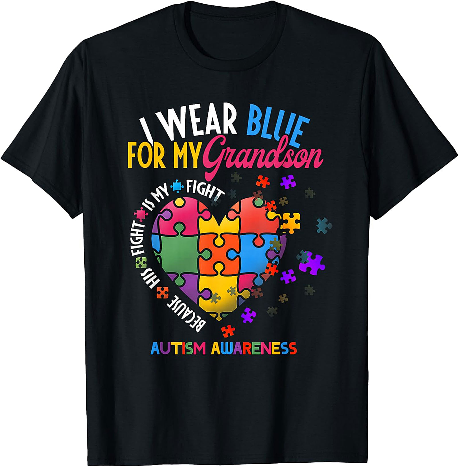 I Wear Blue For My Grandson Autism Awareness T-Shirt