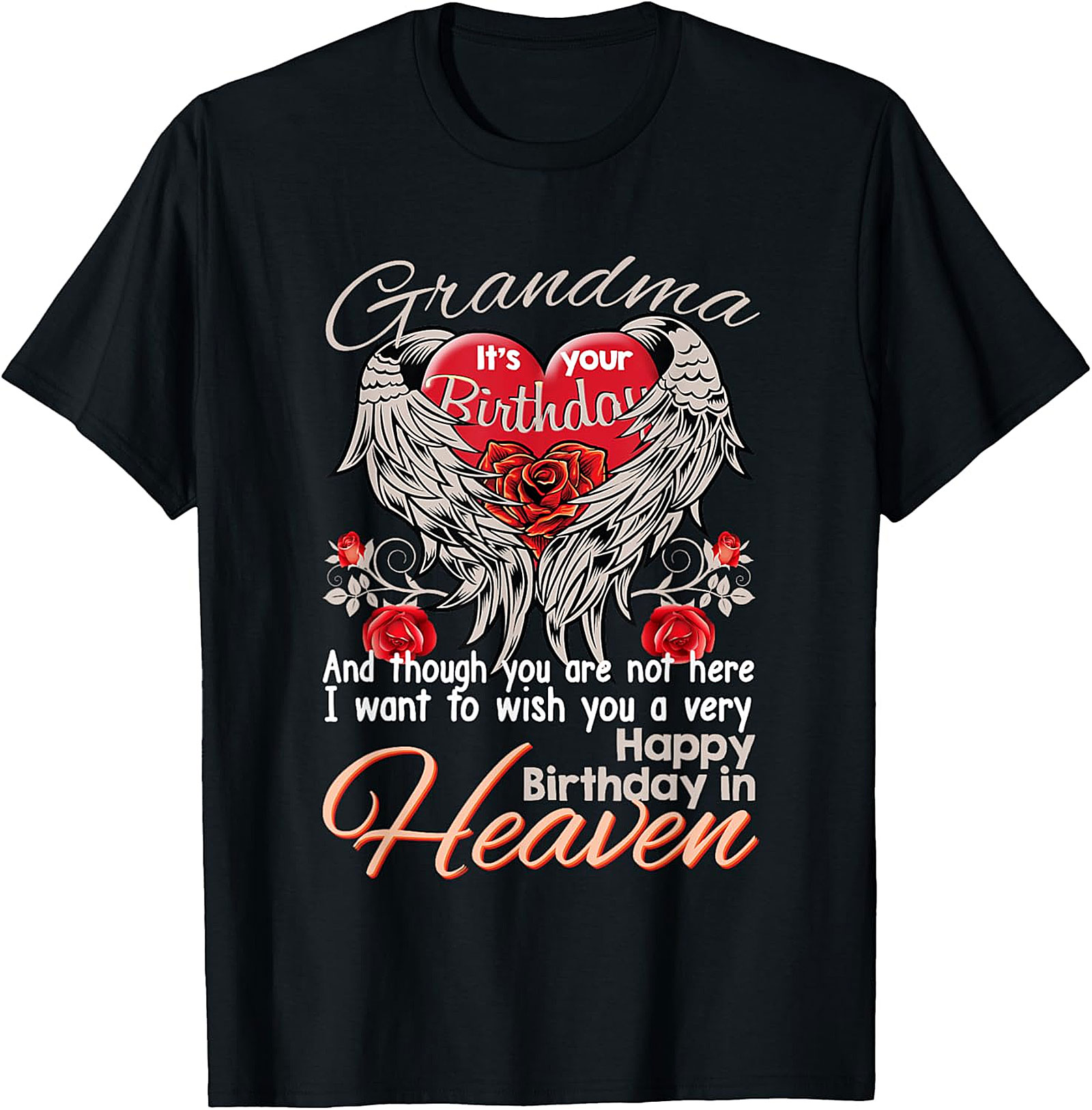 Grandma Birthday in Heaven T-Shirt | Memorial Angel Wings Tee