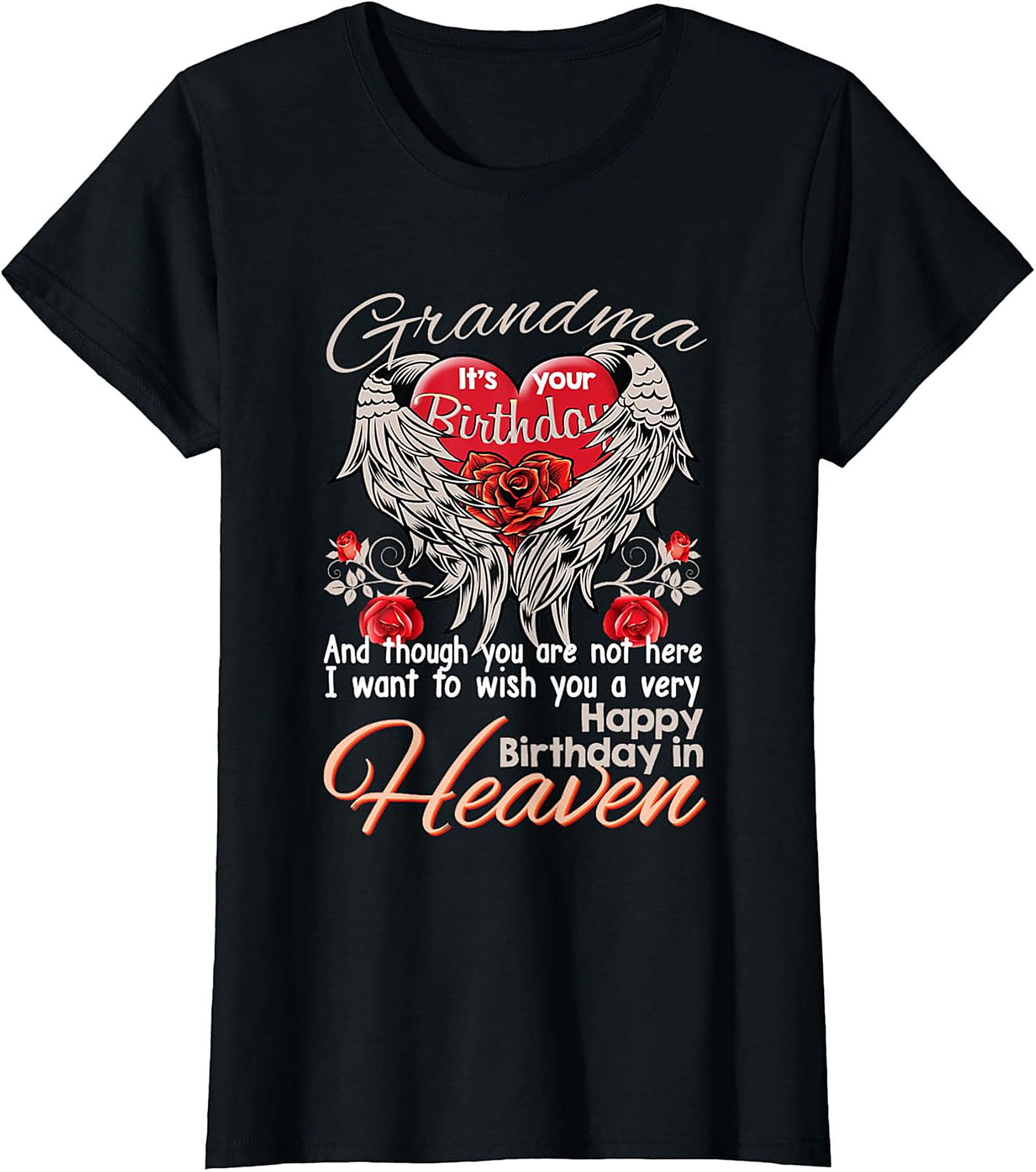 Grandma Birthday in Heaven T-Shirt | Memorial Angel Wings Tee
