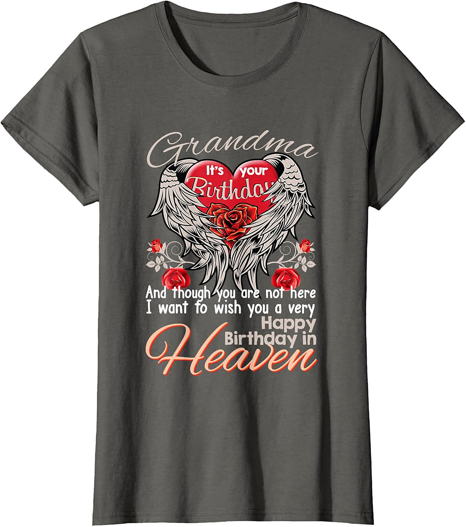 Grandma Birthday in Heaven T-Shirt | Memorial Angel Wings Tee