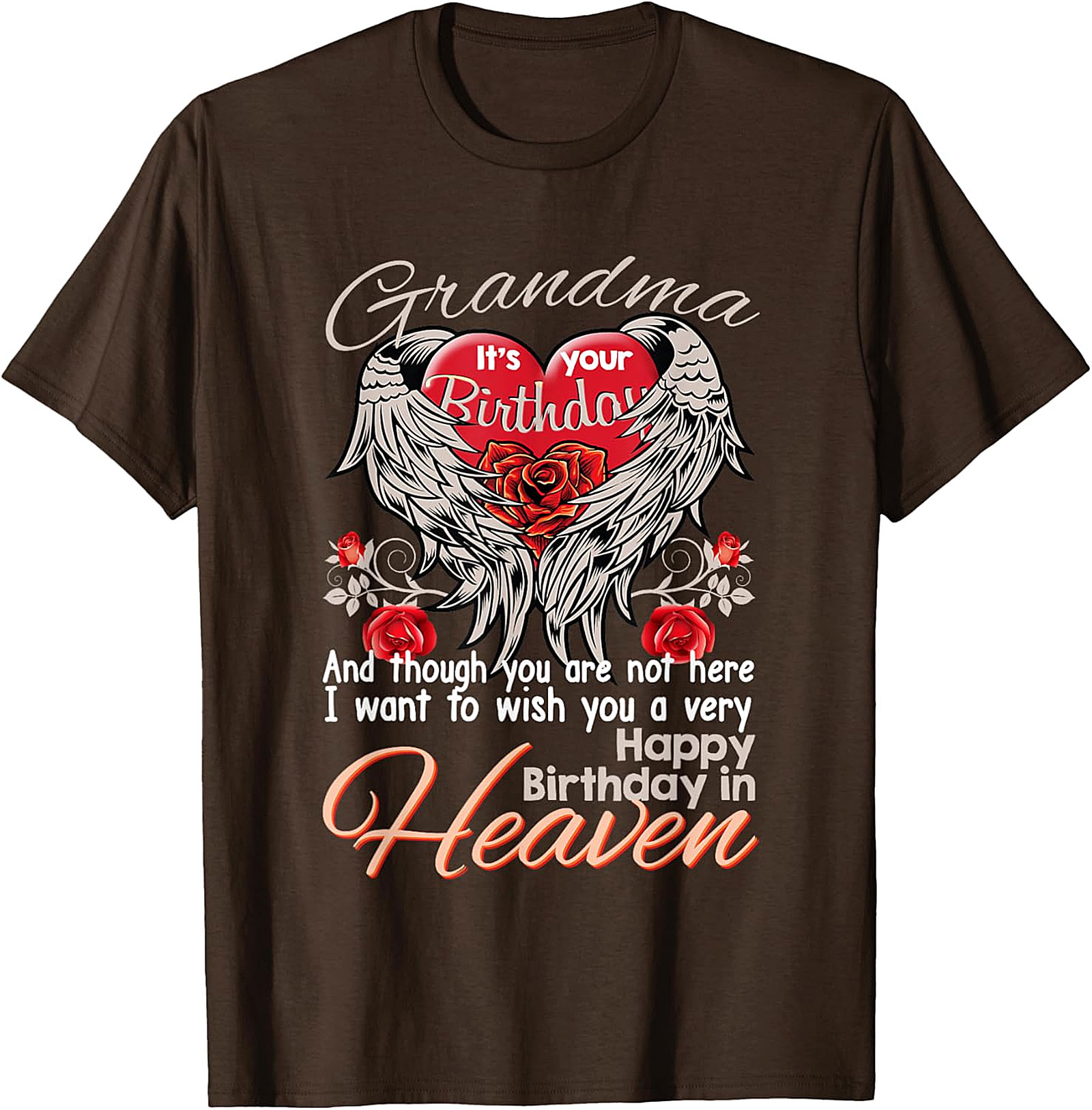 Grandma Birthday in Heaven T-Shirt | Memorial Angel Wings Tee