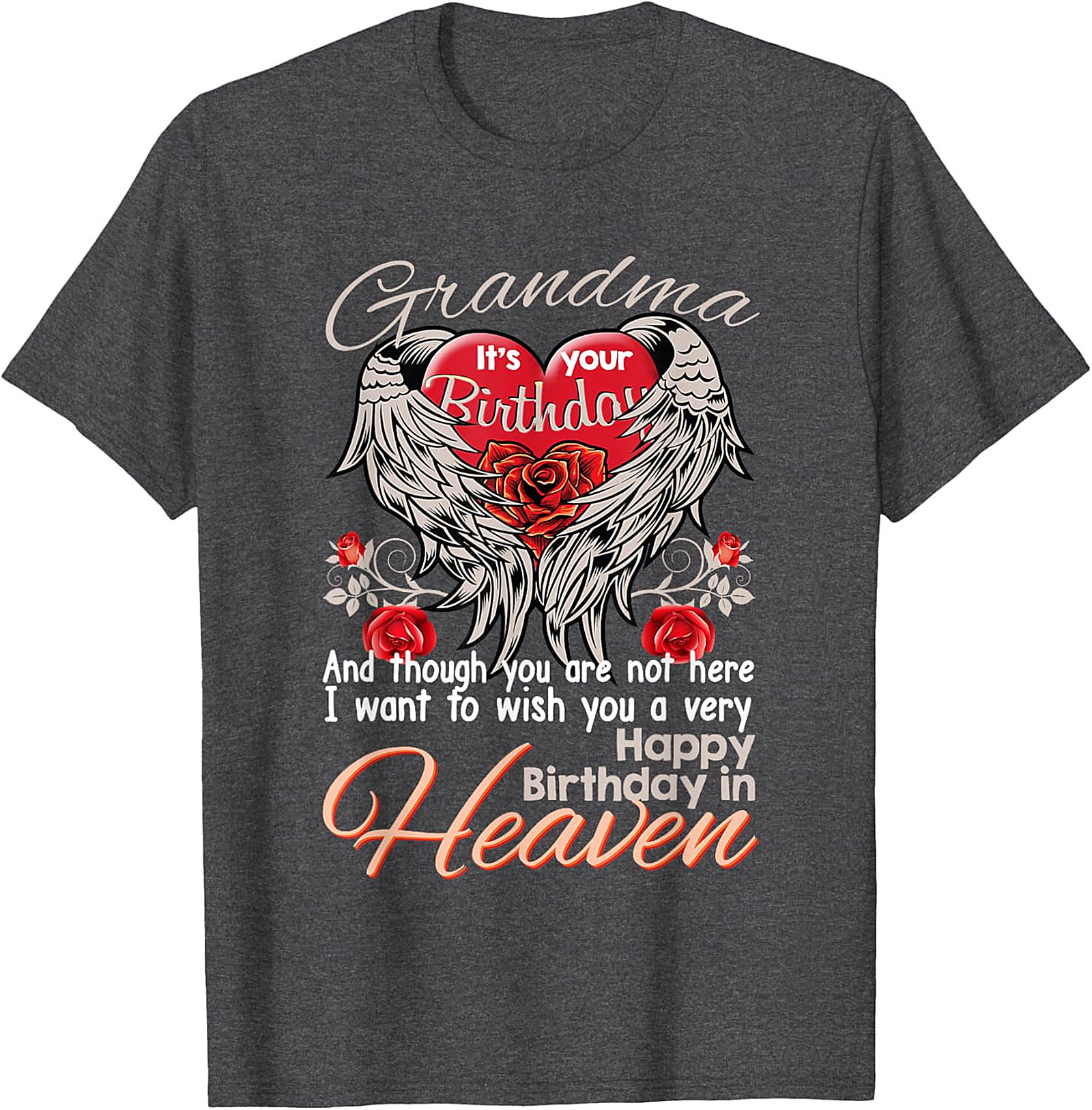Grandma Birthday in Heaven T-Shirt | Memorial Angel Wings Tee