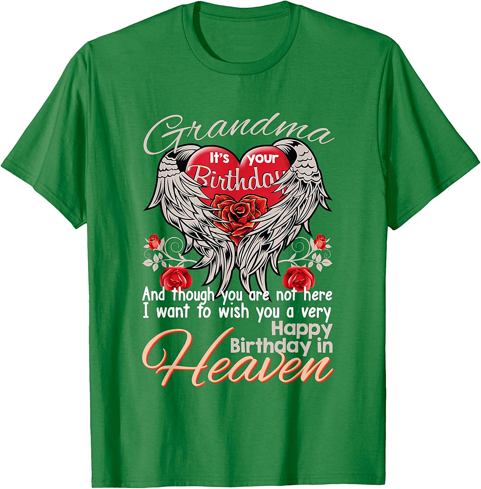 Grandma Birthday in Heaven T-Shirt | Memorial Angel Wings Tee