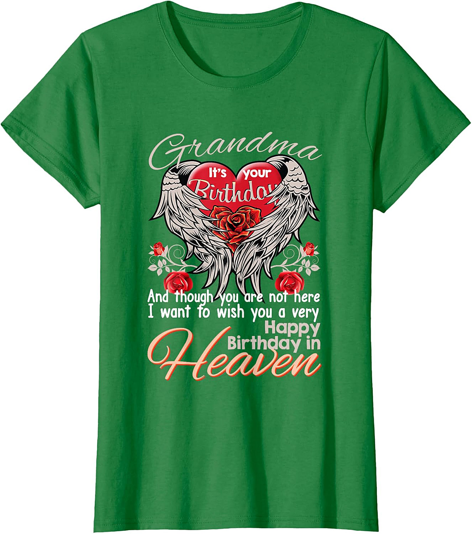 Grandma Birthday in Heaven T-Shirt | Memorial Angel Wings Tee