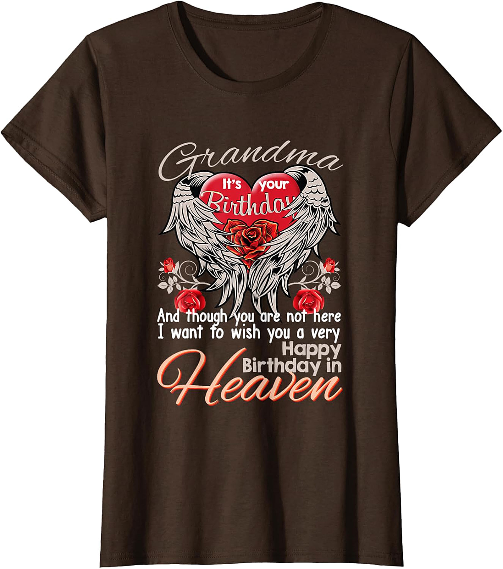 Grandma Birthday in Heaven T-Shirt | Memorial Angel Wings Tee
