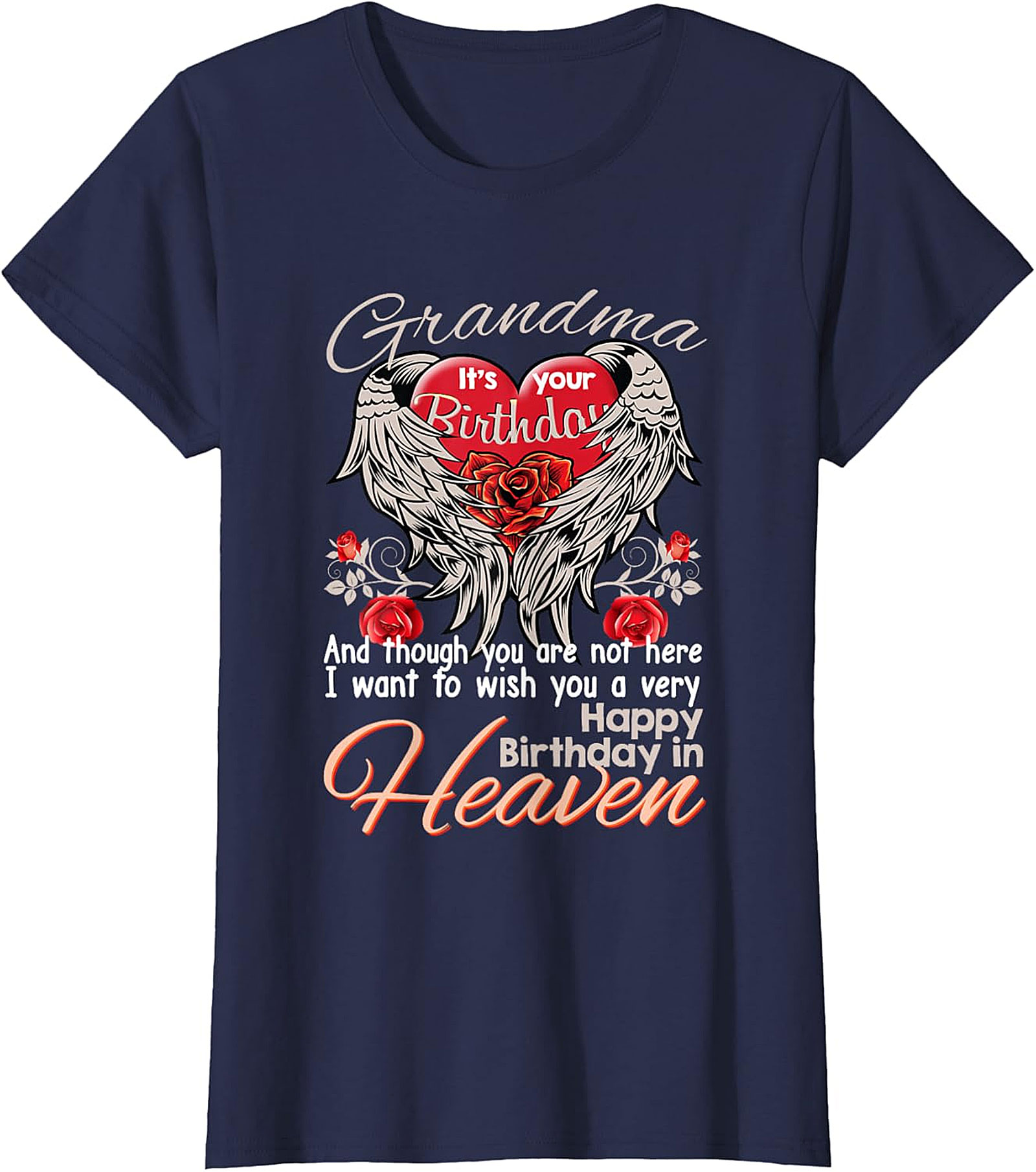 Grandma Birthday in Heaven T-Shirt | Memorial Angel Wings Tee
