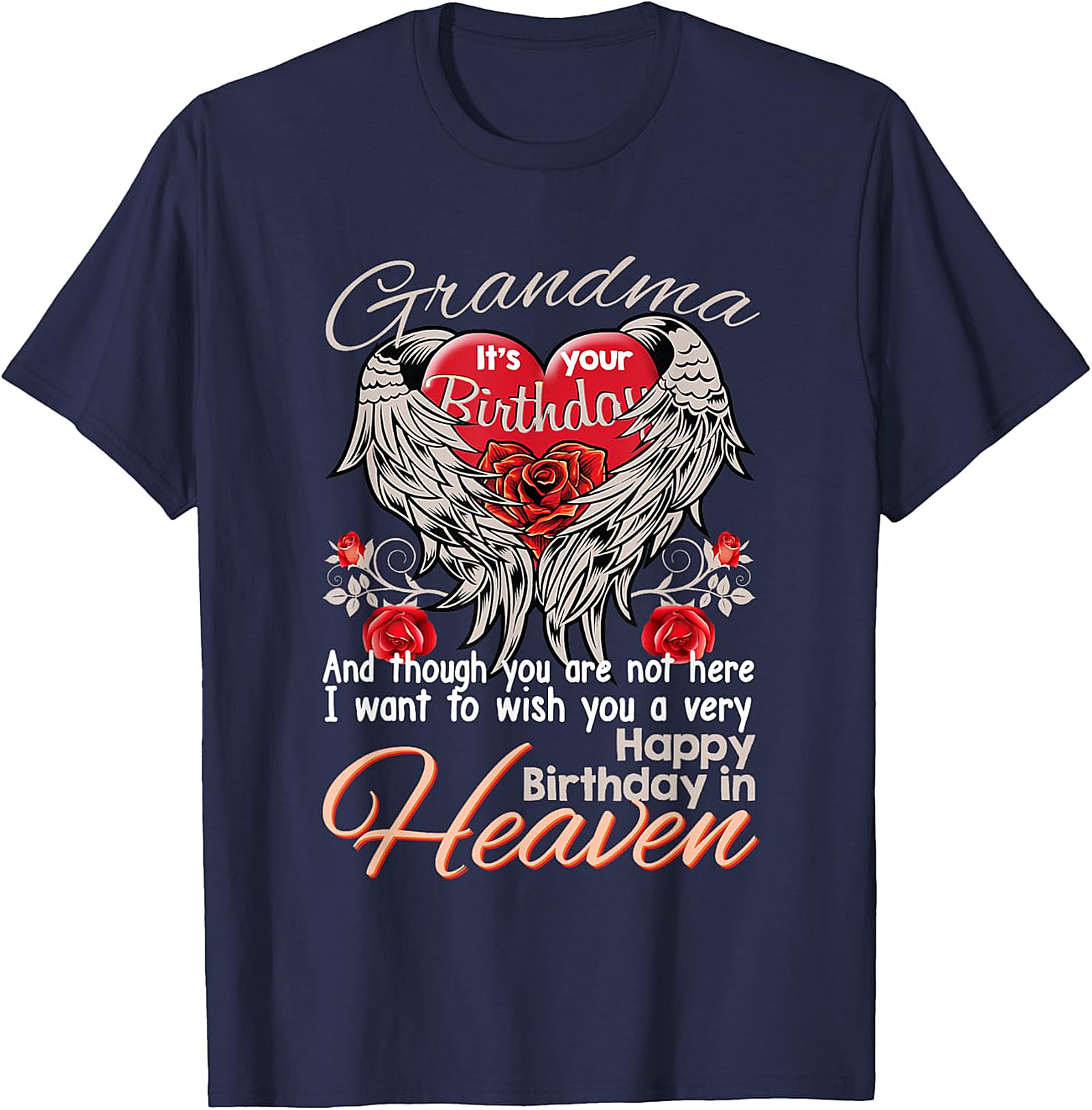 Grandma Birthday in Heaven T-Shirt | Memorial Angel Wings Tee