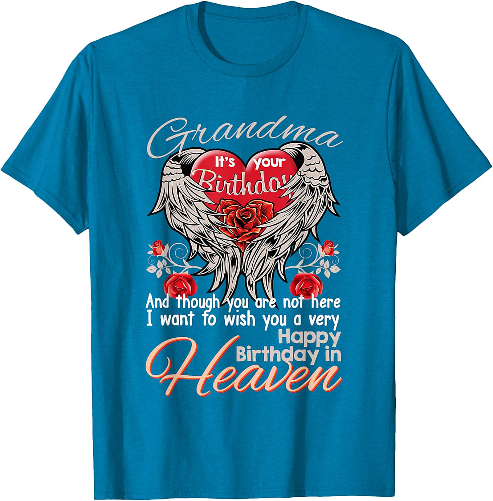 Grandma Birthday in Heaven T-Shirt | Memorial Angel Wings Tee