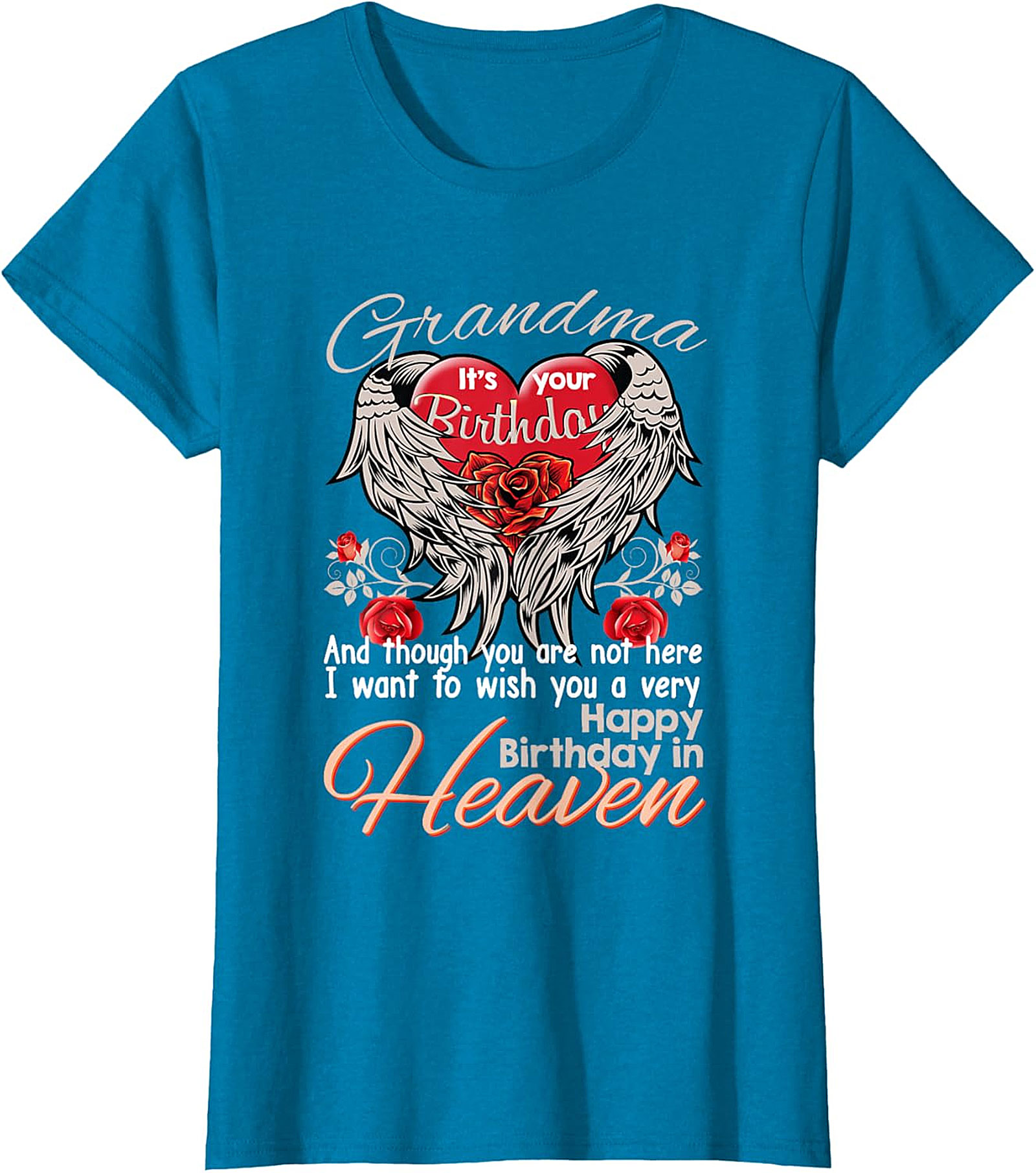 Grandma Birthday in Heaven T-Shirt | Memorial Angel Wings Tee