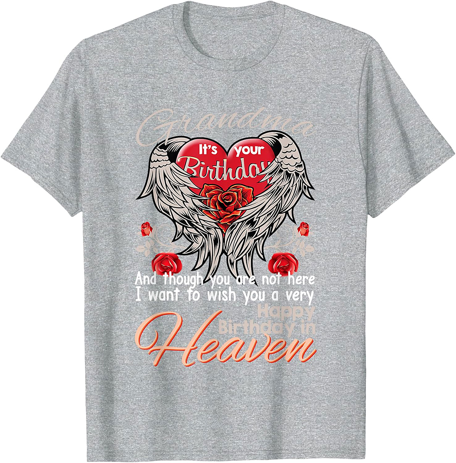 Grandma Birthday in Heaven T-Shirt | Memorial Angel Wings Tee