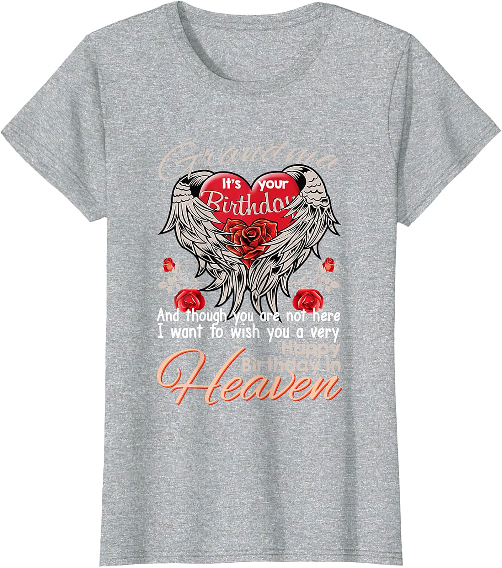 Grandma Birthday in Heaven T-Shirt | Memorial Angel Wings Tee