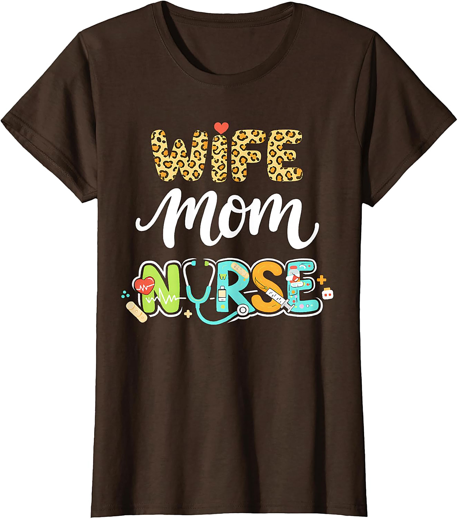 Wife Mom Nurse T-Shirt | Leopard Print Graphic Tee