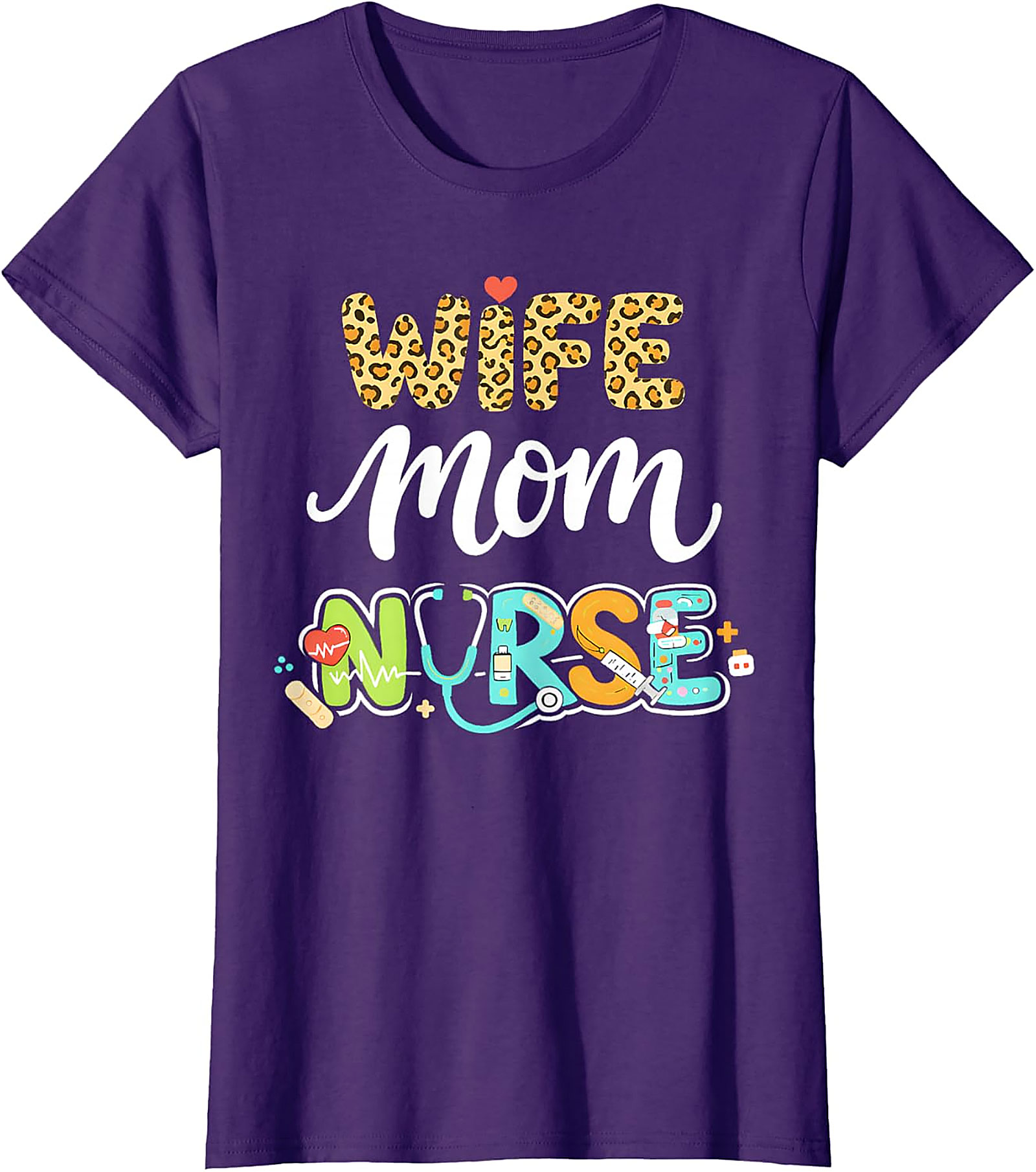 Wife Mom Nurse T-Shirt | Leopard Print Graphic Tee