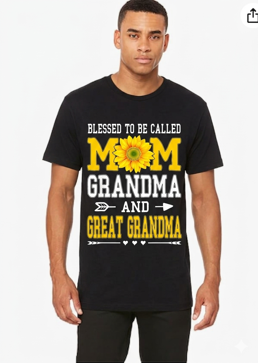  Blessed Mom Grandma Great Grandma T-Shirt Sunflower Gift
