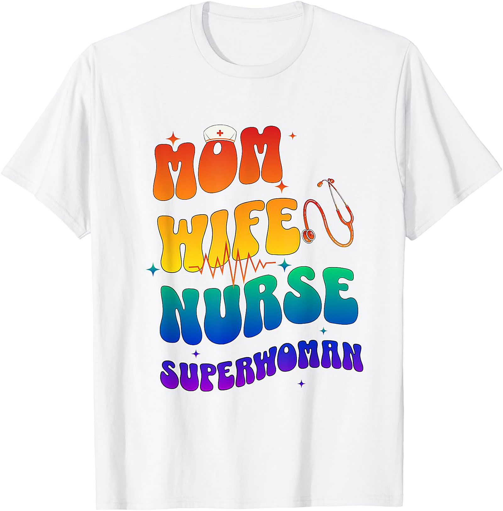 Mom Wife Nurse Superwoman T-Shirt | Retro Nurse Mom Tee