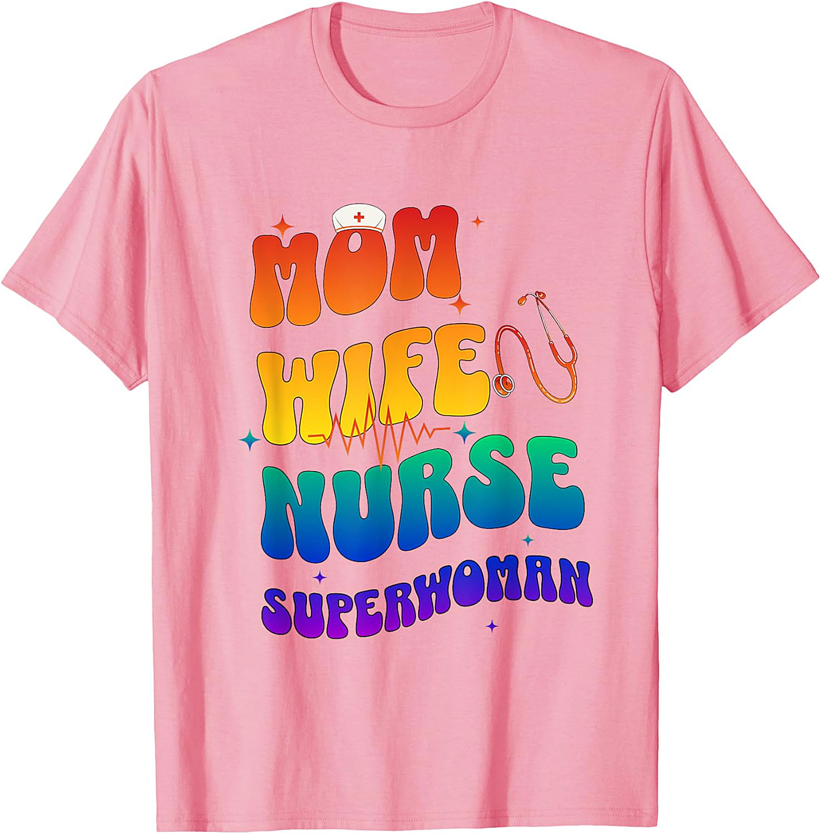 Mom Wife Nurse Superwoman T-Shirt | Retro Nurse Mom Tee