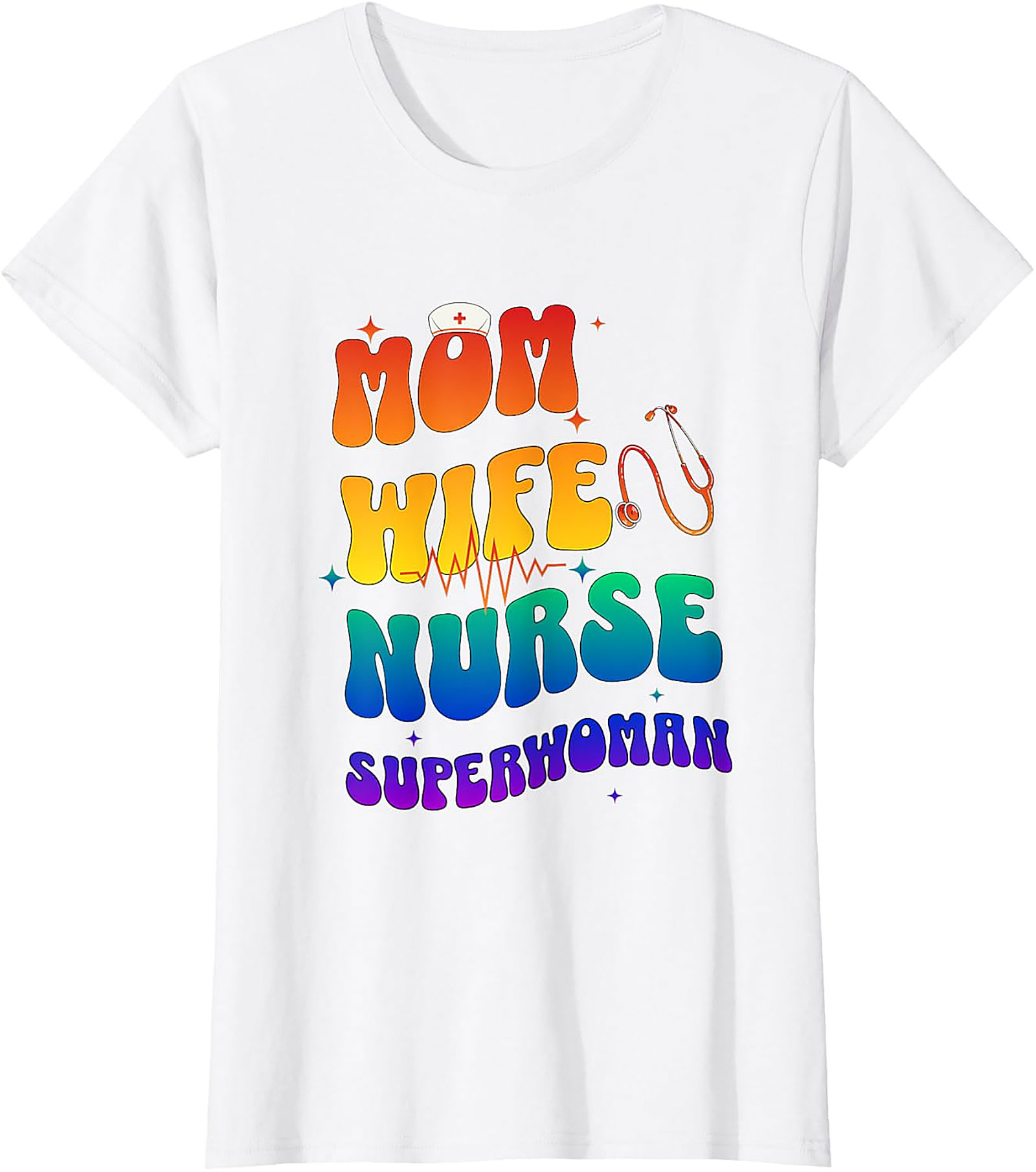 Mom Wife Nurse Superwoman T-Shirt | Retro Nurse Mom Tee
